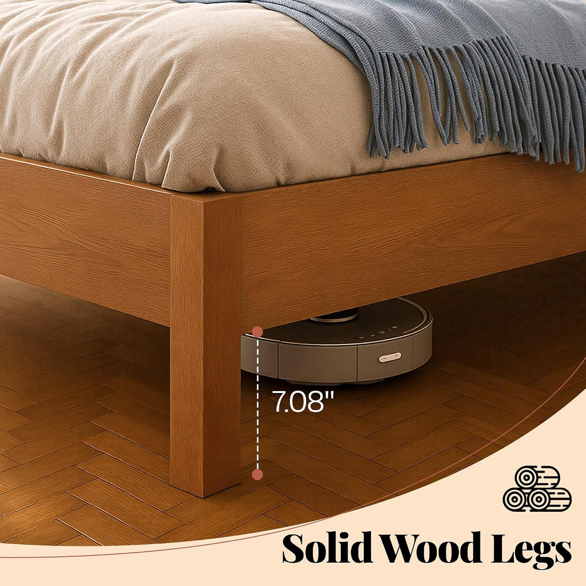 Jocisland Wood Queen Size Bed Frame with Tall Upholstered Curved Headboard, Solid Wood Platform, No Box Spring Needed, Wood Slat Support, Walnut