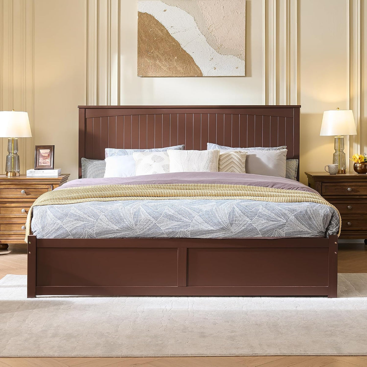 LUXOAK Full Size Solid Wood Bed Frame with Storage, Mid-Century Modern Platform Bed with 50' Headboard & 2 Drawers, No Box Spring Needed/Quiet Support/Easy Assembly/Espresso Brown Finish