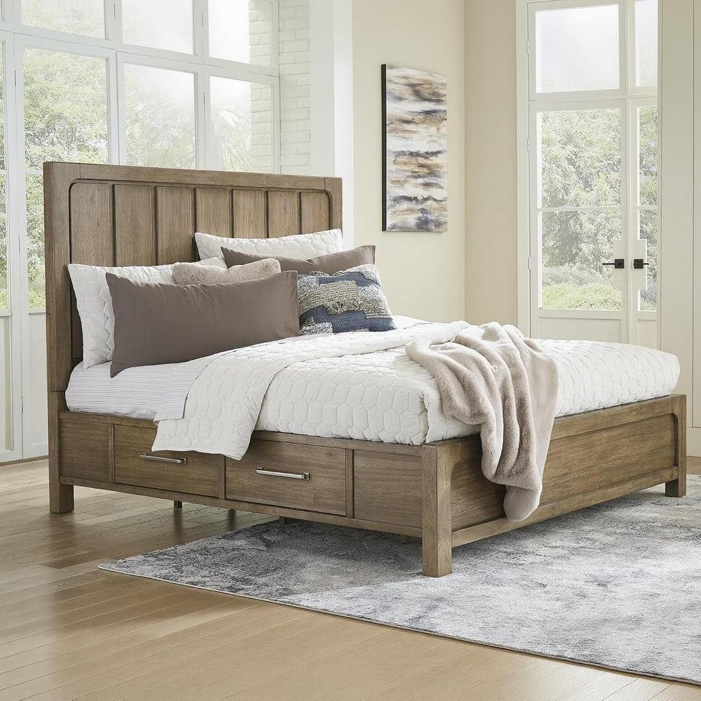 Signature Design by Ashley Cabalynn Modern 4-Drawer California King Platform Bed with Storage, Foundation or Box Spring Not Needed, Light Brown