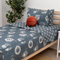 Beddy's Sports Theme Durable Zipper Bedding for Kids - Bed in a Bag - Blue Sheets with Baseball, Football, Basketball, Soccer Comforter - Includes Pillowcase & Sham - Easy to Make & Wash - Queen
