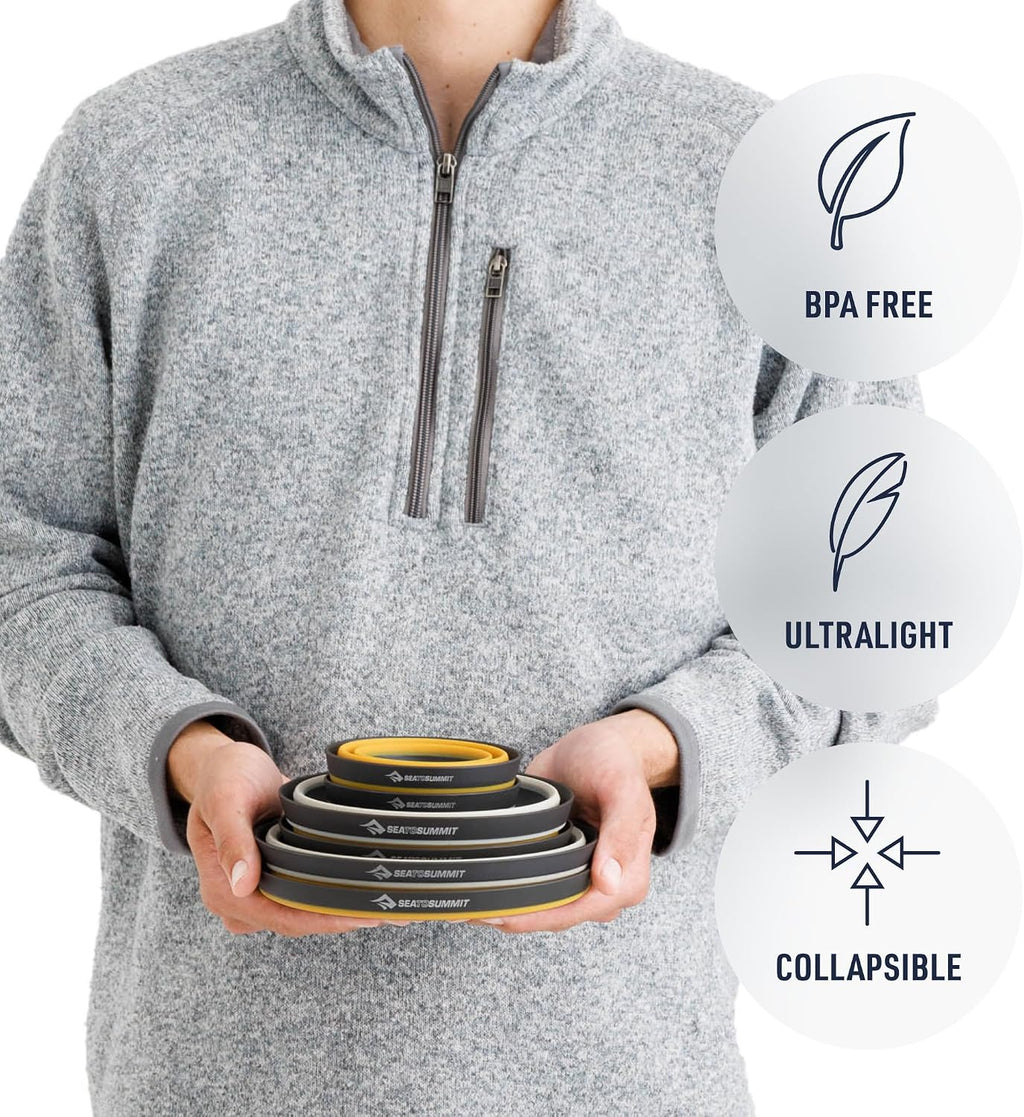 Sea to Summit Frontier Ultralight Collapsible Dinnerware Set, 2-Person (2 Medium Bowls, 2 Large Bowls, 2 Cups)