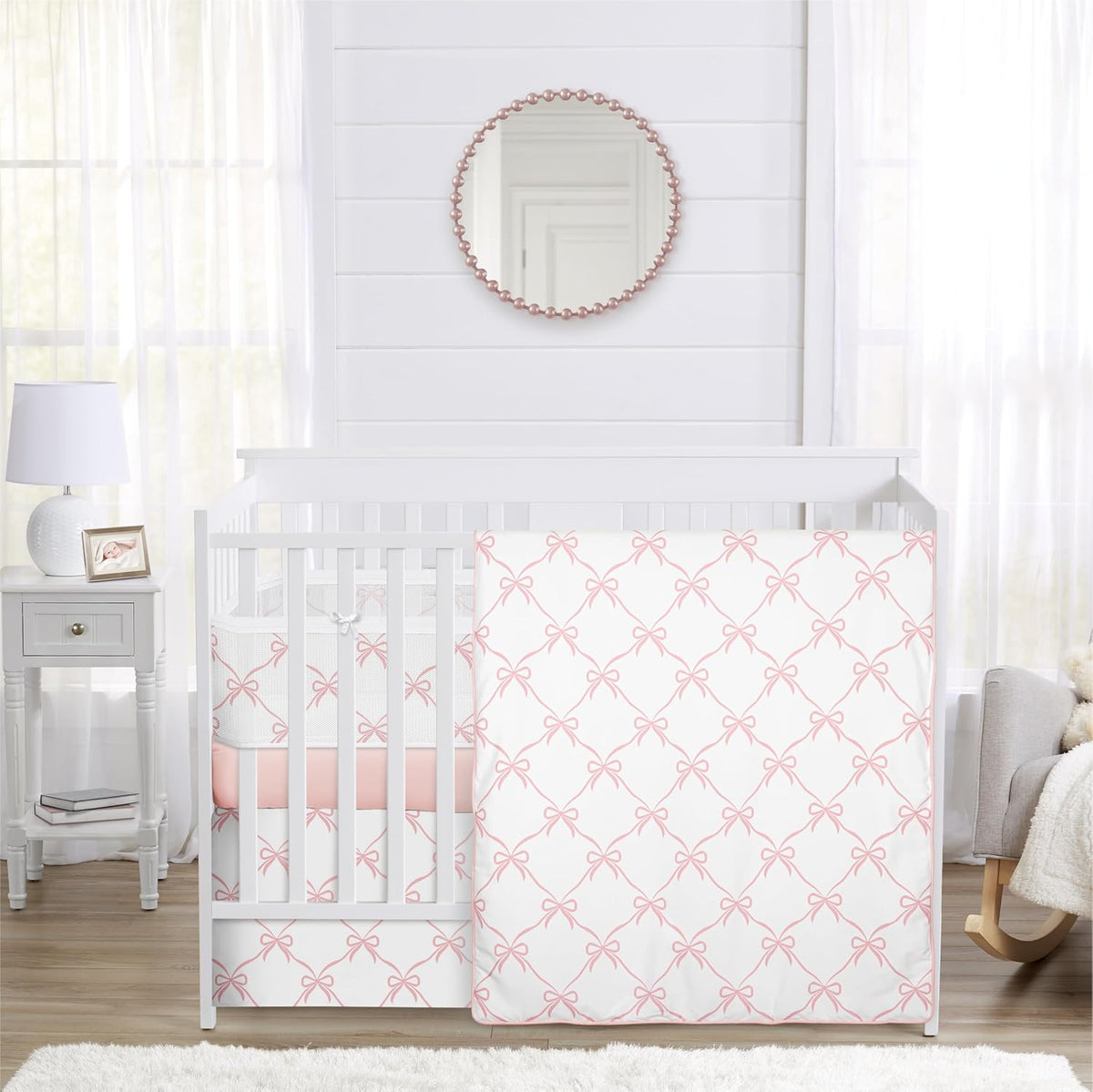 Sweet Jojo Designs 5-Piece Baby Crib Bedding Set (Pink Bows) for Girls, Infants/Nursery incl. Blanket, BreathableBaby Mesh Crib Liner, Fitted Sheet and Skirt (Elegant Bow for the Ballet Collection)