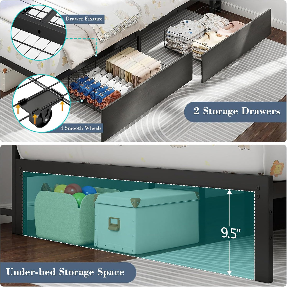 Doltoro Corner Bed Frame Twin XL with Storage Bookcase and Headboard, Platform Corner Bed with LED Lights and Charging Station, Twin XL Daybed with Storage Drawers for Kids Teens Guests, Dark Gray
