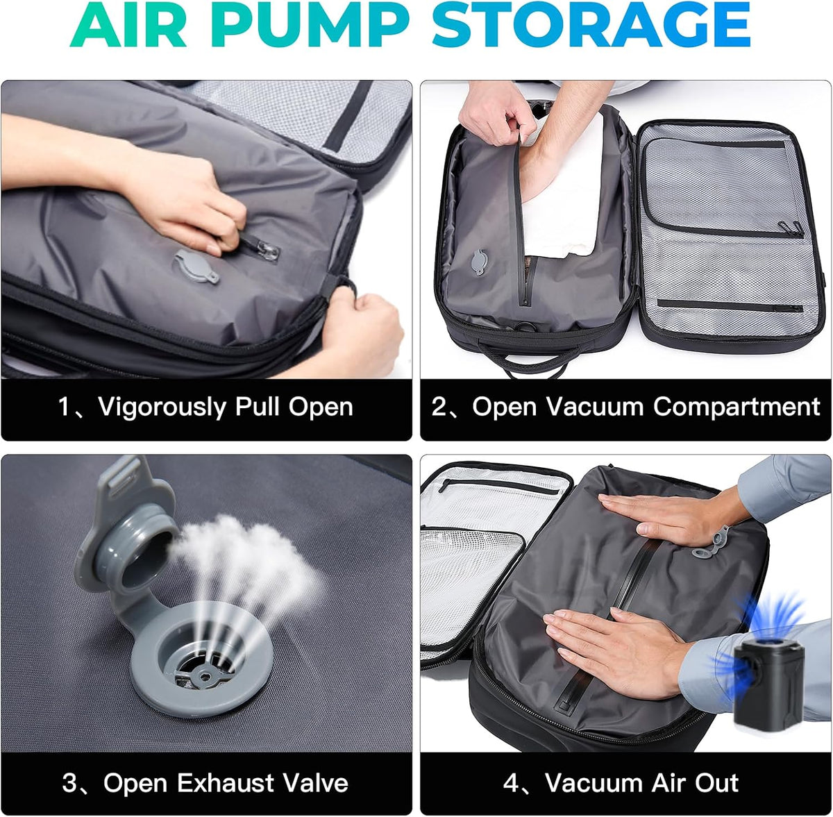 BANGE Vacuum-Seal Travel Backpack with Pump and Vacpack Compression System, Water Resistant Large Carry-On Backpack with Laptop Compartment and TSA Lock - Flight Approved, Black (With Air Pump)
