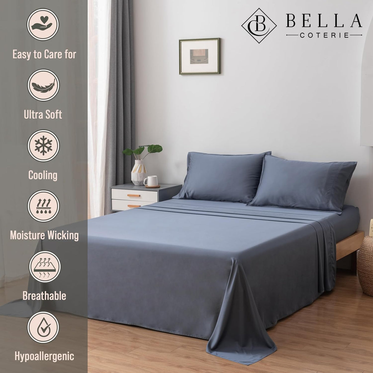 Bella Coterie Luxury Bamboo Viscose King Size Sheet Set | 100% Organically Grown | Ultra Soft | Cooling for Hot Sleepers | 18' Deep Pocket [Slate Blue]