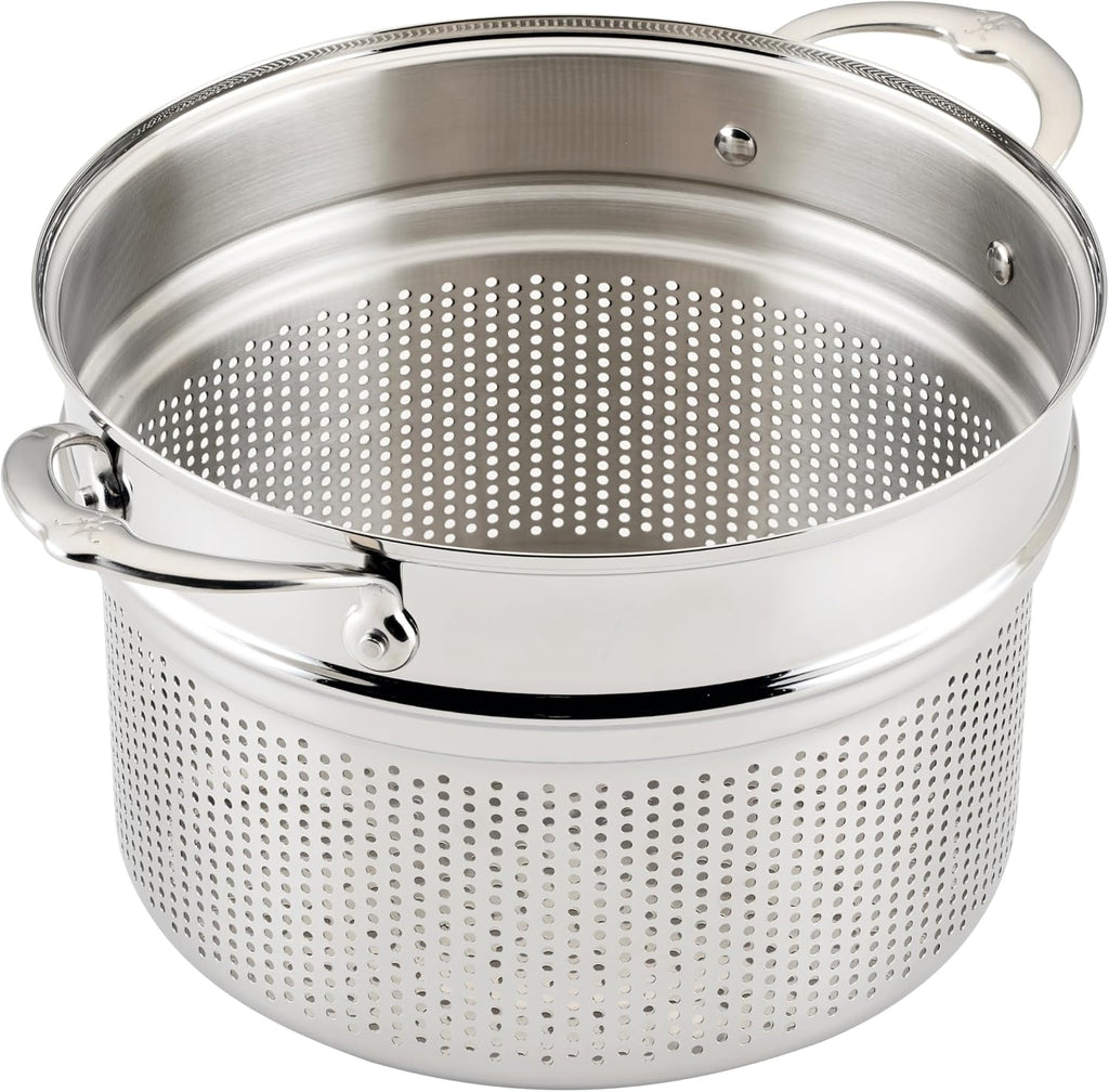 Hestan Provisions 8-Quart Stainless Steel Pasta Insert and Steamer Basket - Fits 8 Qt Stock Pots, 18/10 Stainless Steel, Dishwasher Safe