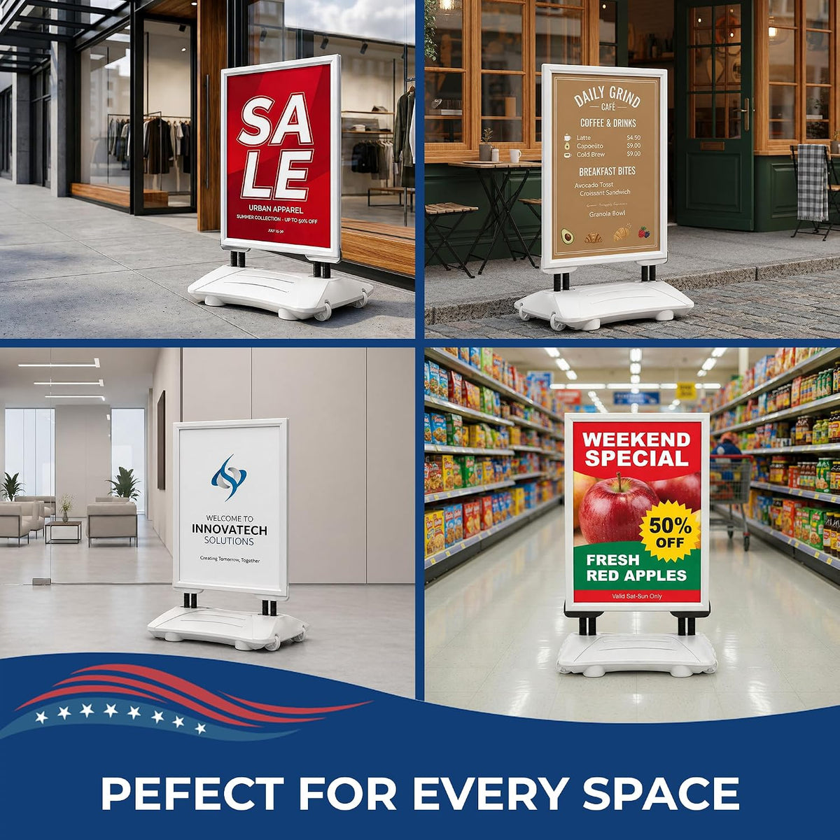 Custom Weighted Sidewalk Sign by DC – 23x33 Outdoor Sign Holder with Custom Print | Heavy Duty Advertising Stand for Business, Storefront Use | Made in USA