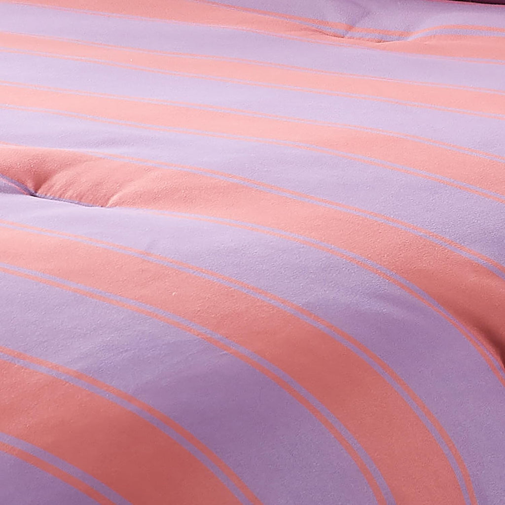 Lush Decor Gale Cabana Stripe? Reversible Comforter 2 Piece Set Twin/Twin XL Coral & Purple - Striped Bedding Set - Kids Pink Comforter - Coastal Dorm Decor