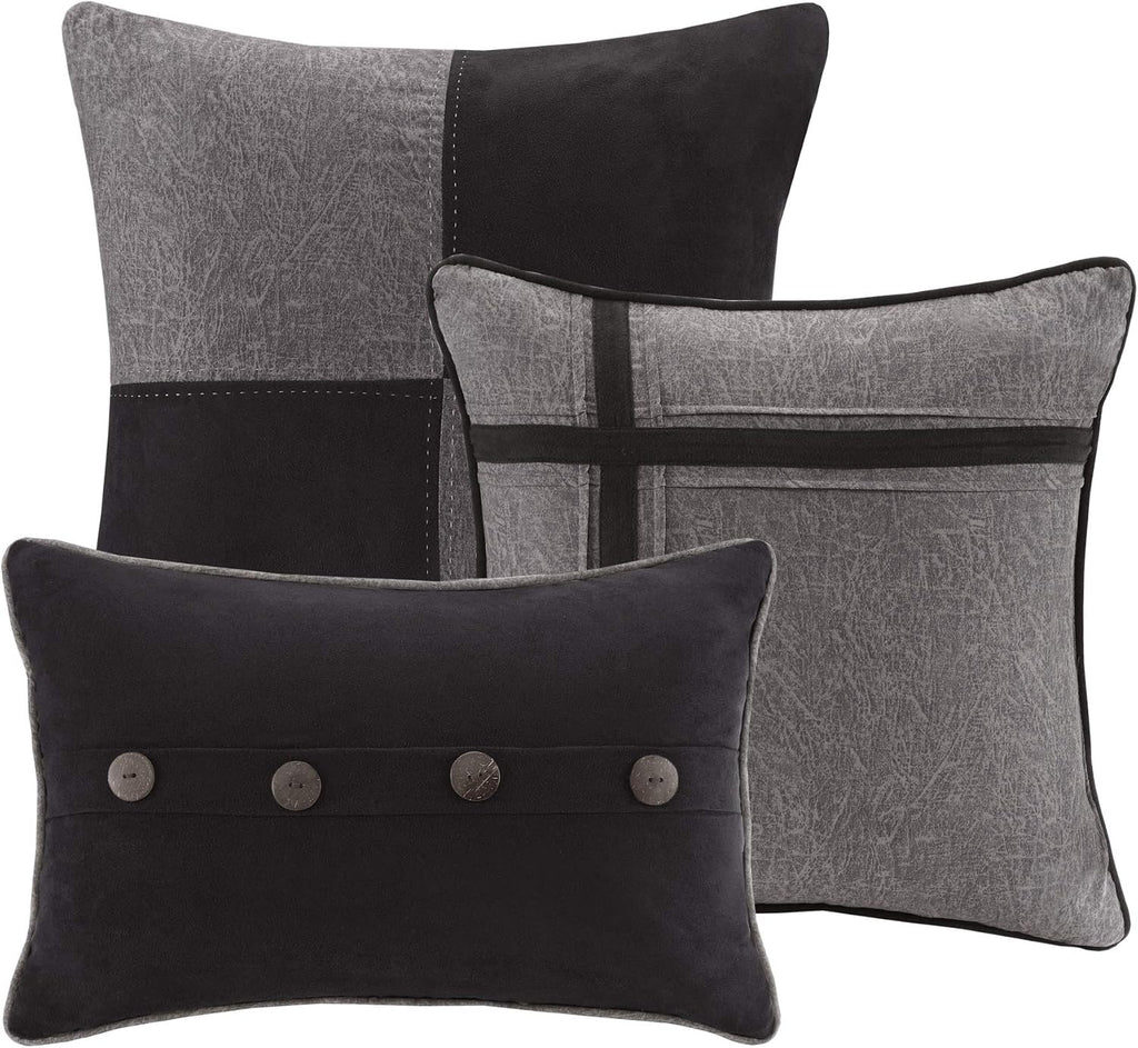 Madison Park Boone Cozy Comforter Set, Faux Suede, Deluxe Hotel Styling All Season Down Alternative Bedding Matching Shams, Decorative Pillow, King (104 in x 92 in), Rustic Grey 7 Piece Dark Grey 7pcs