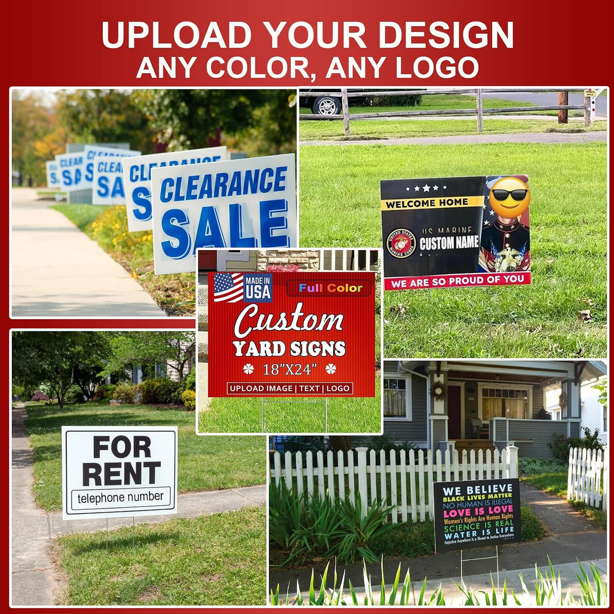 24'X18'Custom Yard Signs |Pack of 20 Double Sided, 4mm Weatherproof Corrugated Plastic, with Metal 'H' Stake,Outdoor Customizable Sign Cutout, Made in USA, Quick Production & Shipping