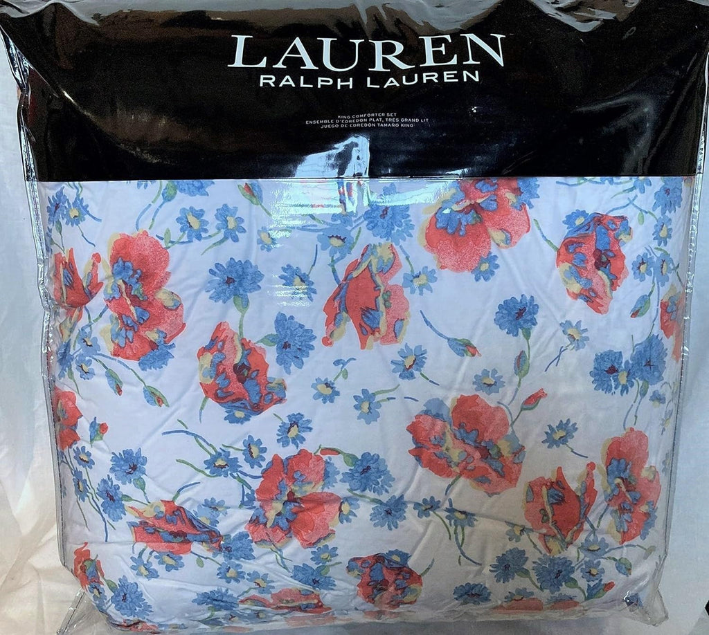 Lauren Ralph Lauren Kylah Beautiful Watercolor Floral King 3 pc Comforter Set Shams Pink Red Blue Yellow Flowers