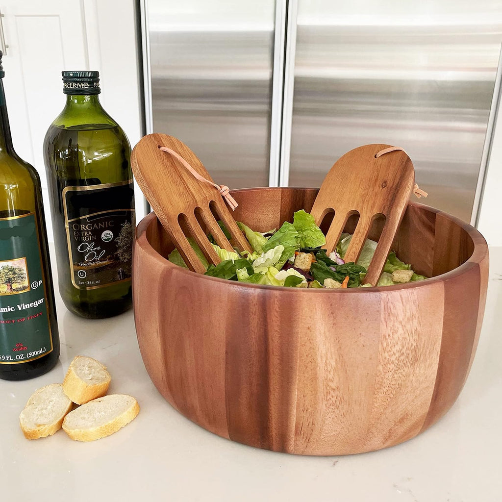 Woodard & Charles Acaica Wood 12' x 5' Serving Bowl Set with Serving Hands, 3 Piece Set ★★PACK OF 4★★