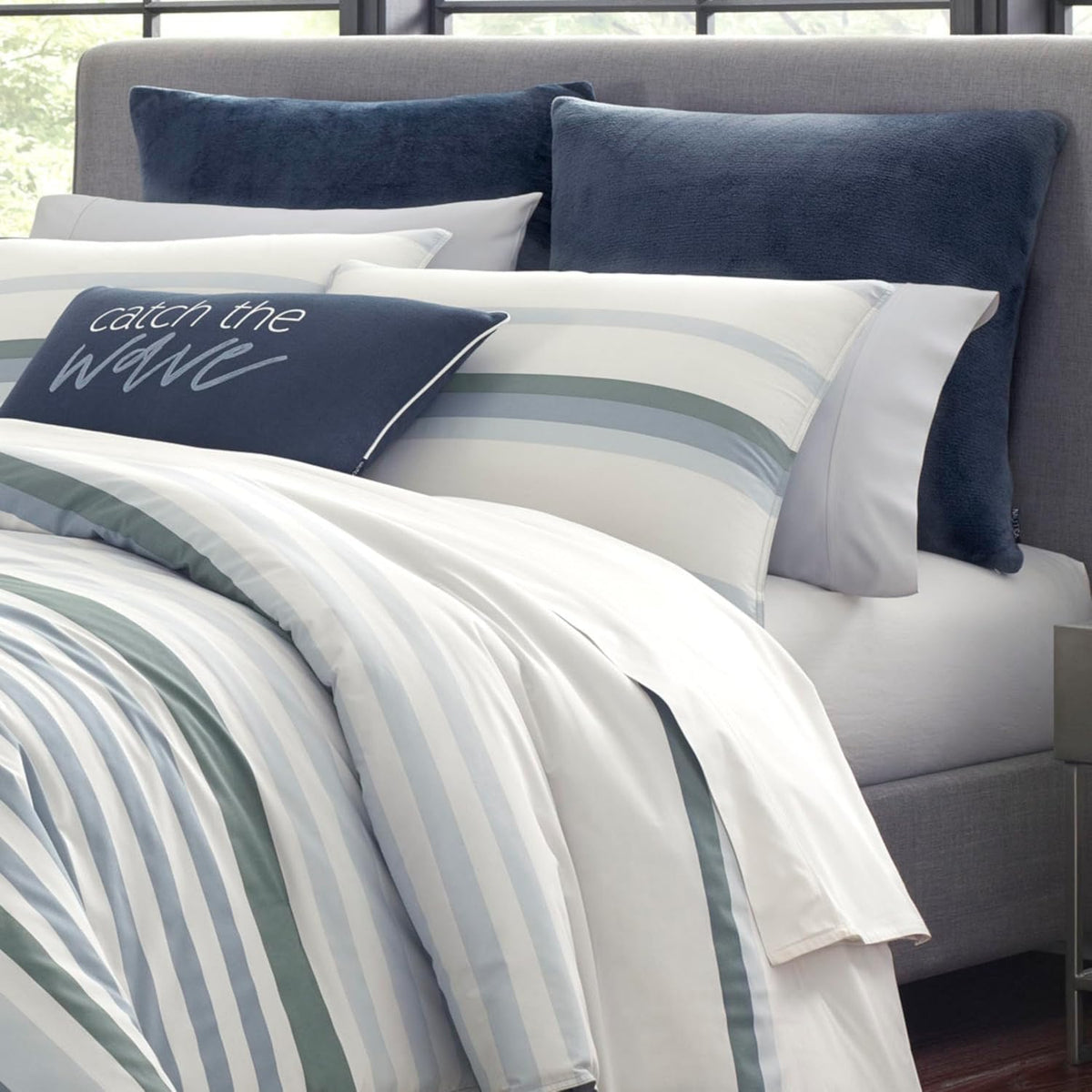 Nautica - King Size Comforter Set, Cotton Reversible Bedding with Matching Shams, Home Decor for All Seasons (Lansier Grey, King)