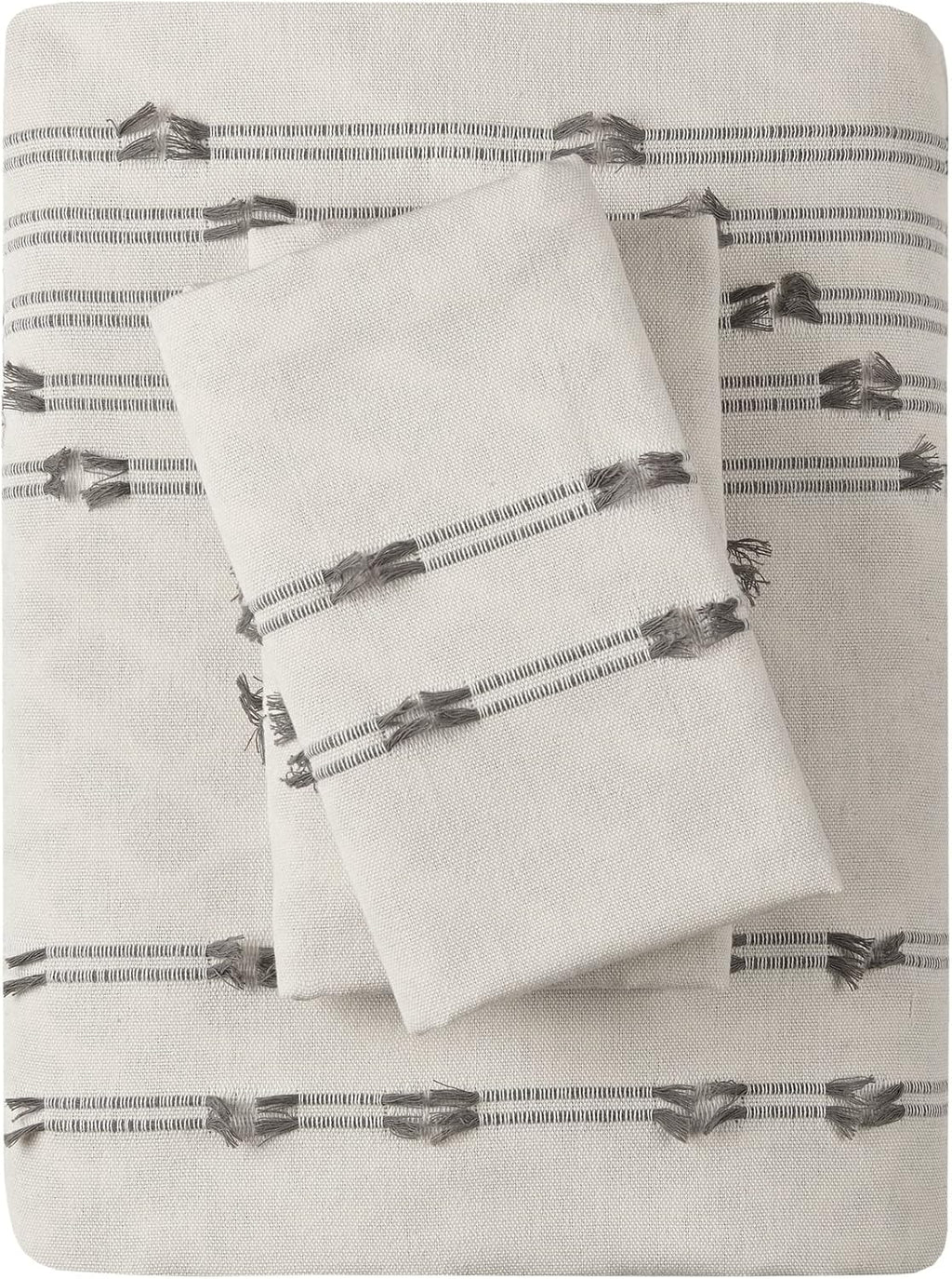 INK+IVY Cotton Duvet Cover King Size - 100% Cotton Duvet Cover Set, Boho Bedding Set for All Seasons Farmhouse Bedding Duvet & Sets with 2 Pillowcase, Jacquard Stripes, Ivory 3 Piece King/Cal King