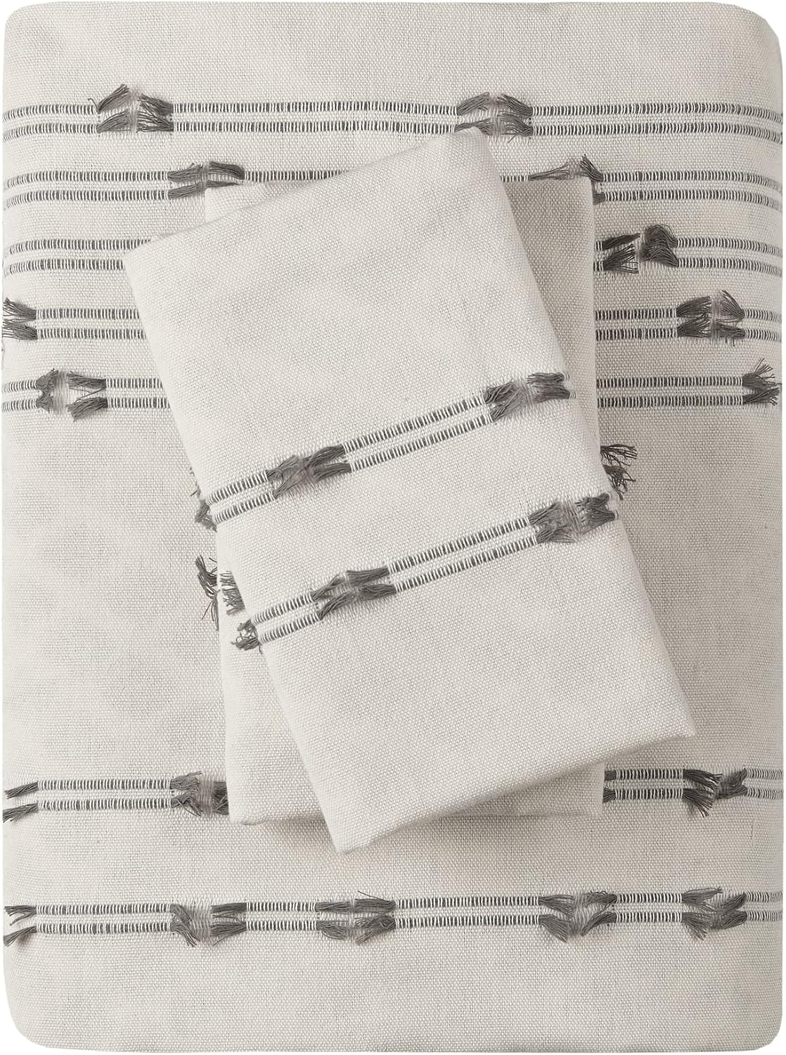 INK+IVY Cotton Duvet Cover King Size - 100% Cotton Duvet Cover Set, Boho Bedding Set for All Seasons Farmhouse Bedding Duvet & Sets with 2 Pillowcase, Jacquard Stripes, Ivory 3 Piece King/Cal King
