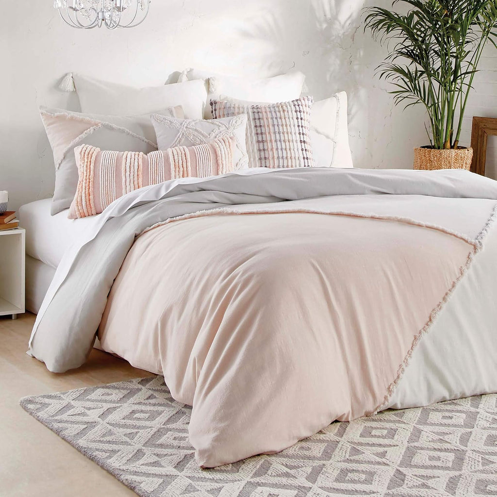 Peri Home 100% Cotton 3-Piece Comforter and Sham Set (Multi Colorblock Fringe, Full/Queen)