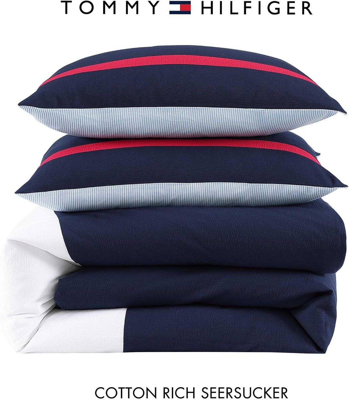 Tommy Hilfiger - Queen Comforter Set, Ultra-Soft & Reversible Bedding with Matching Shams, Medium Weight, Americana Decor, College Dorm Room Essentials (Iconic Anniversary Blue)