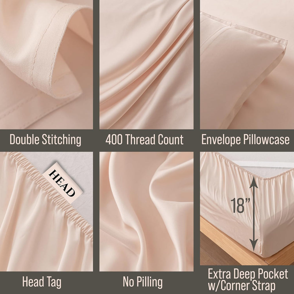 Bella Coterie Luxury Bamboo Viscose King Size Sheet Set | 100% Organically Grown | Ultra Soft | Cooling for Hot Sleepers | 18' Deep Pocket [Champagne]