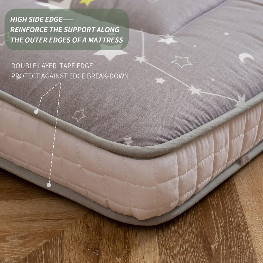 MAXYOYO Grey Constellation Futon Mattress, Japanese Floor Mattress Quilted Mattress Topper, Extra Thick Folding Sleeping Pad Breathable Floor Lounger Guest Couch for Camping, King