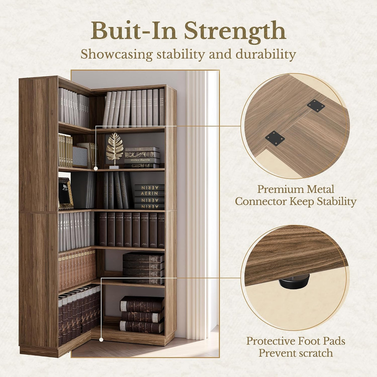 Corner Book Shelf, 6 Tier 73 Inch Tall Corner Bookshelf with Open Storage, Wood L Shaped Bookcase Storage Display Rack for Home Office, Black Walnut
