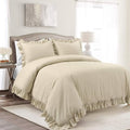 Lush Decor Reyna Ruffle Cotton Duvet Cover Set 3 Piece Set Full/ Queen, Wheat - Queen Size Bedding Set - Beige Duvet Queen- Ruffled Bedding - Coquette Decor
