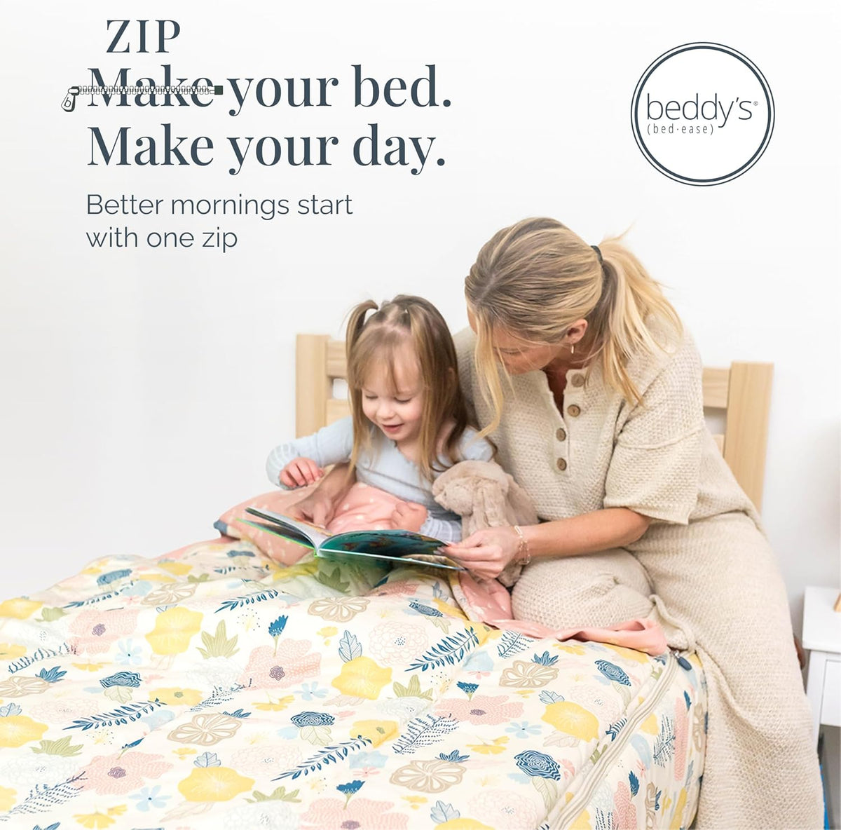 Beddy's Flower Blossoms Durable Zipper Bedding for Kids - Bed in a Bag - Pink Floral Sheets and Comforter - Includes 2 Pillowcases & 2 Shams - Easy to Make & Wash - Queen