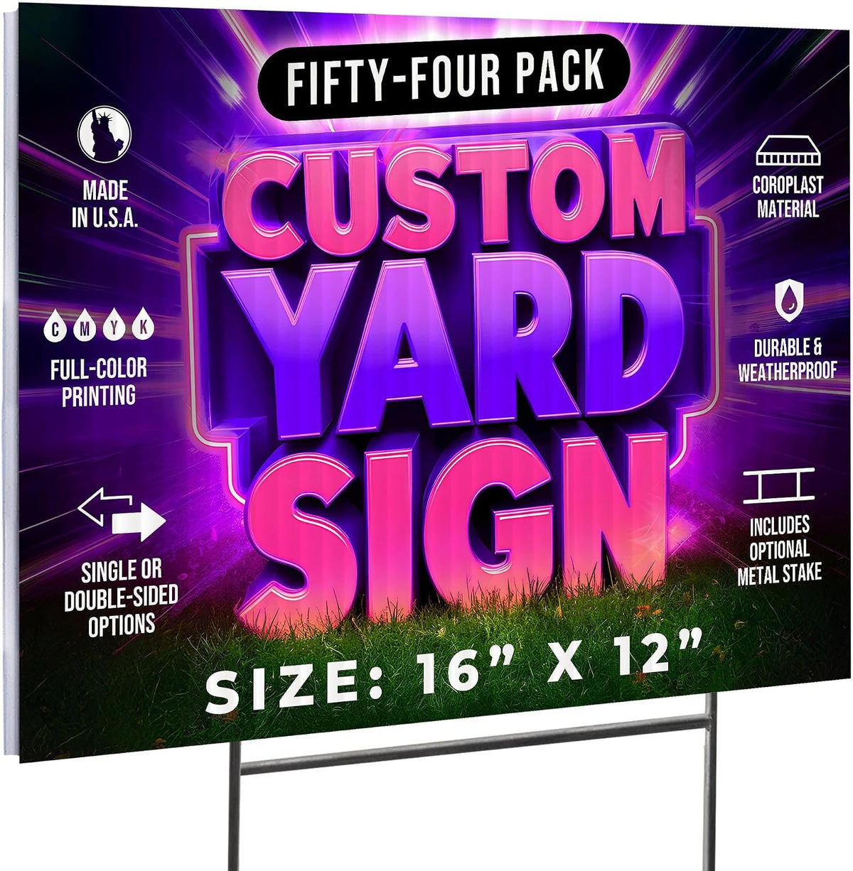 54 Pack, 16x12' Custom Yard Signs with Stakes, Personalized Double Sided Yard Signs Customizable Business Sign, Corrugated Lawn Sign for Outdoor
