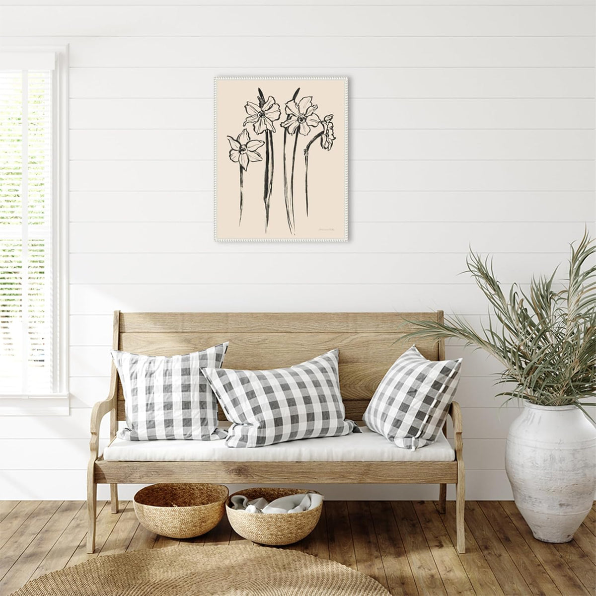 Amanti Art Framed Canvas Wall Art 28x23 Ink Sketch Daffodils by Sara Zieve Miller, Framed Wall Art Canvas, Flowers Artwork, Traditional Decor, Medium Poster Painting for Living Room, Bedroom,