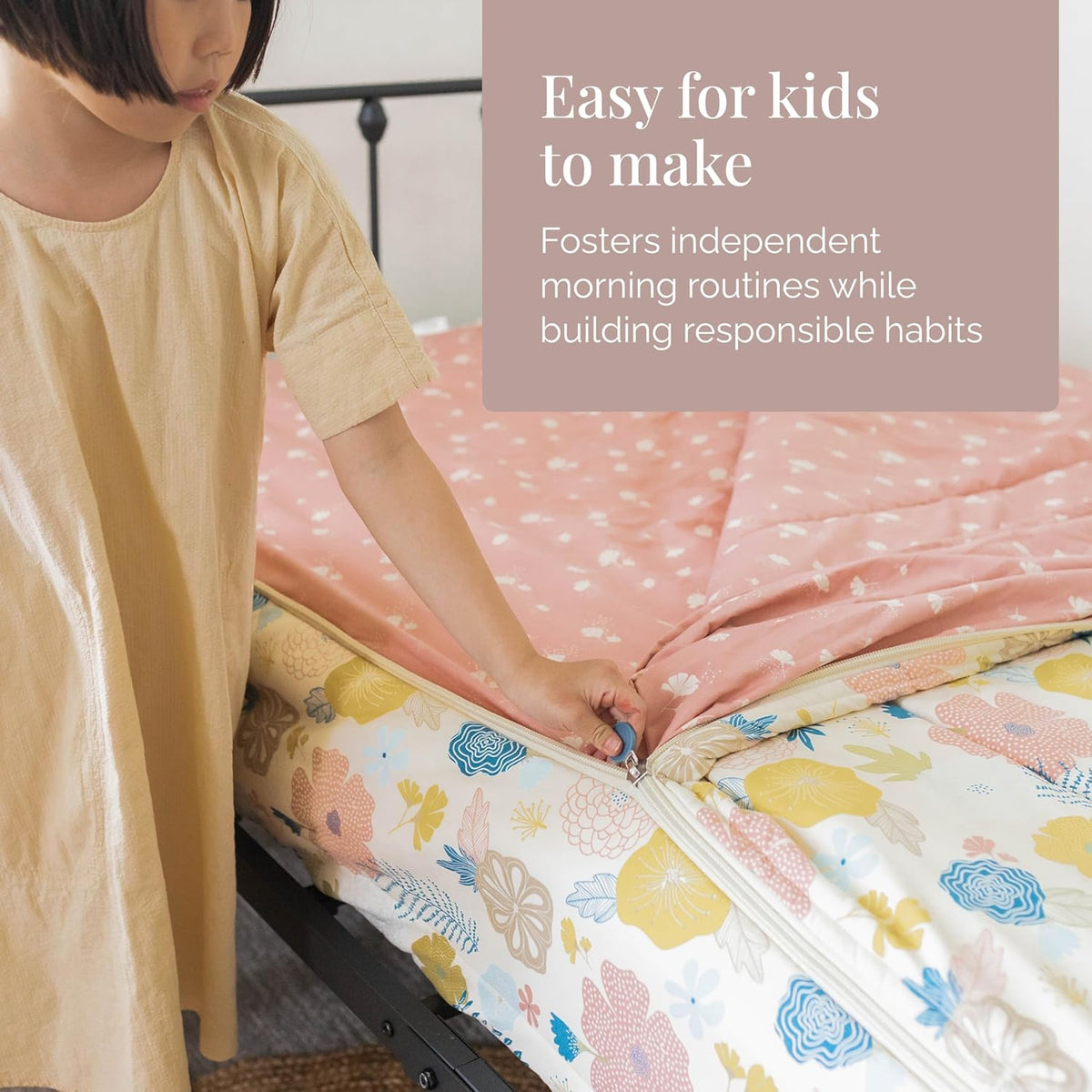 Beddy's Flower Blossoms Durable Zipper Bedding for Kids - Bed in a Bag - Pink Floral Sheets and Comforter - Includes 2 Pillowcases & 2 Shams - Easy to Make & Wash - Queen