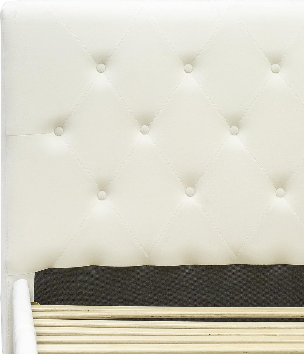 East West Furniture NL19K-1HI14 2 Piece Bedroom Set - King Size Button Tufted Bed - Linen white Velvet Fabric Upholstered Headboard and an Urban Gray Finish Nightstand