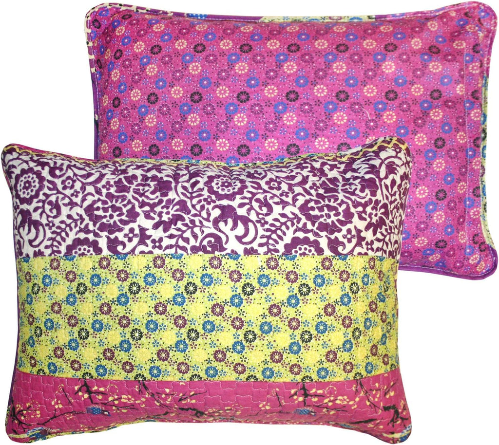 Lush Decor Bohemian Bloom Reversible Cotton Quilt Set, 3 Piece Set King, Plum - Striped Bedding Set - Floral Quilt King Size - Purple Bedding - Boho Decor