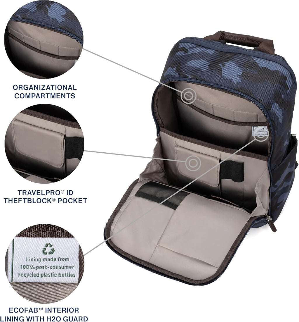 Travelpro Platinum Elite Slim Laptop Travel Backpack, Fits up to 16 Inch Laptop, Business, Water Resistant, Men and Women, Navy Camouflage