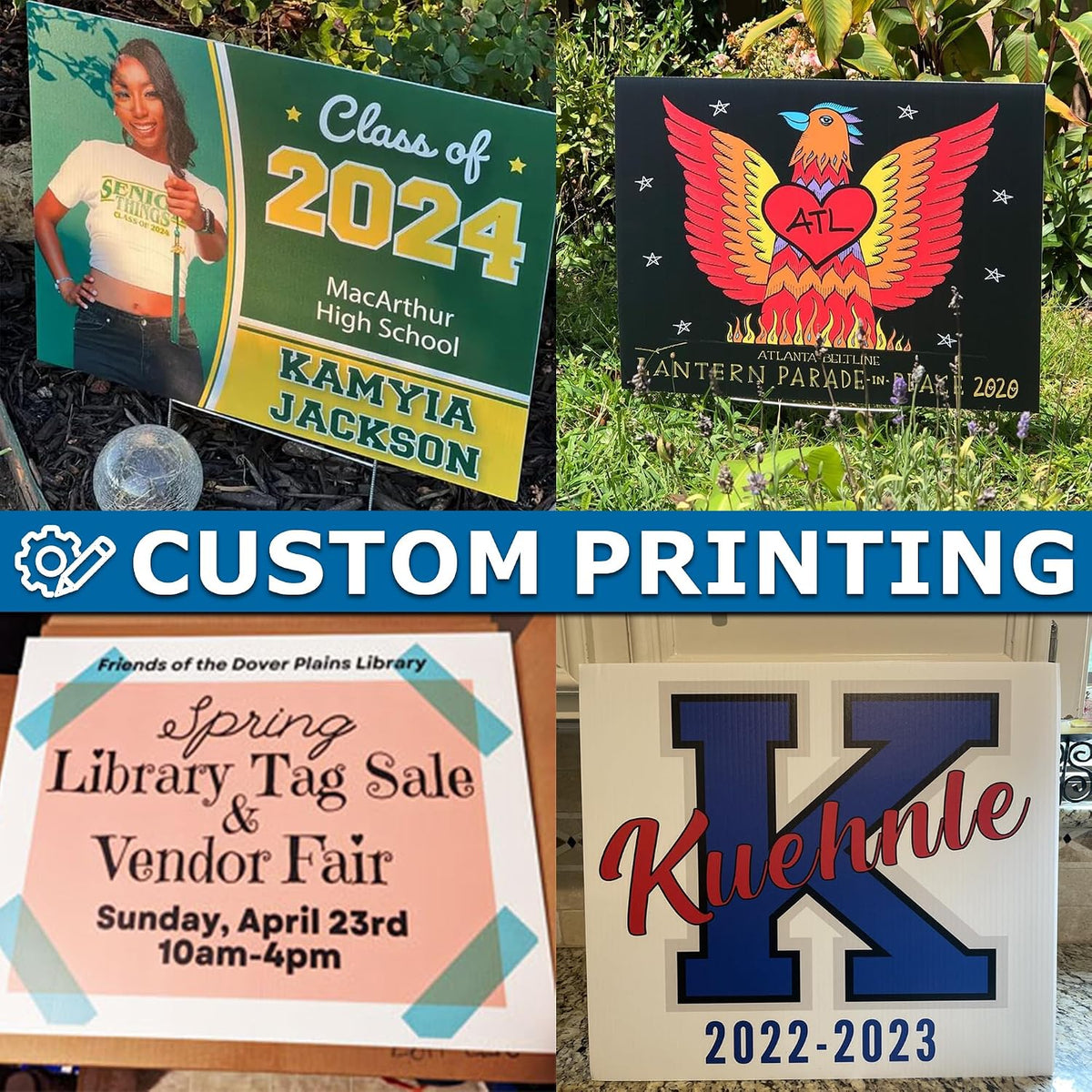 Vispronet 50 Pack 24in x 18in Custom Yard Signs with Stakes, Create Your Own Sign, Single or Double Sided Print, Bulk Personalized Lawn Signs, 4mm Corrugated Plastic Material, Weather-Resistant Board