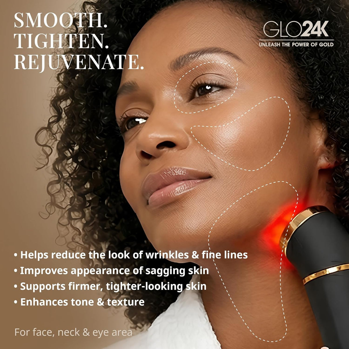 GLO24K Red Light Beauty Device for Face & Neck – 3-in-1 Facial and Neck Massager with Triple LED & Advanced Vibration Technology