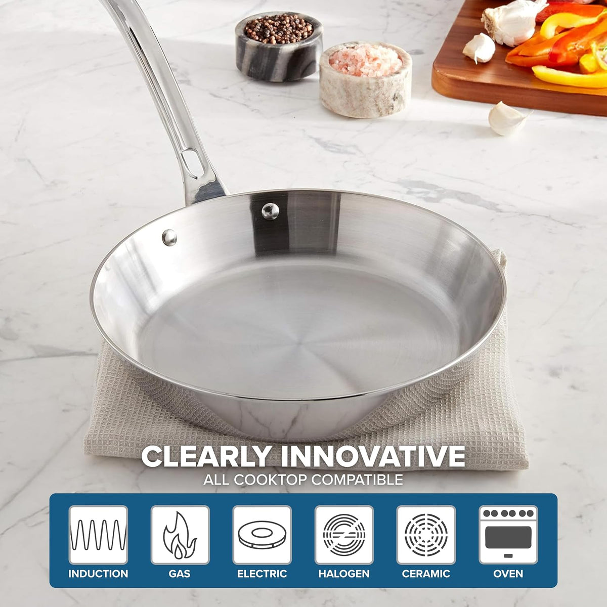 Viking Contemporary 3-Ply Frying Pan, 10 Inch Stainless Steel Fry Pan, 5 Quarts, Silver