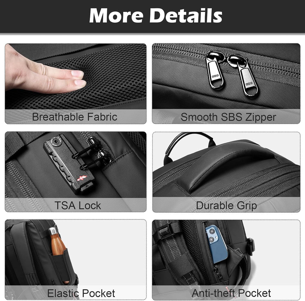 Somago Vacuumable Backpack Expandable Water-resistant Travel Bag with Air Pump Multifunctional Rucksack Backpack with TSA Lock Anti-thief Pocket Fit for 17 Inch Laptop