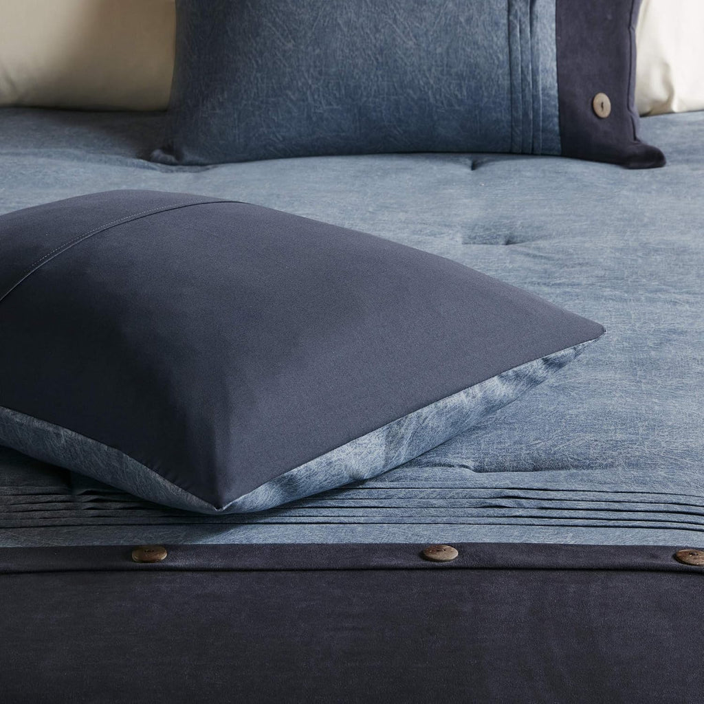 Madison Park Boone Cozy Comforter Set, Faux Suede, Deluxe Hotel Styling All Season Down Alternative Bedding Matching Shams, Decorative Pillow, King (104 in x 92 in), Rustic Dark Navy 7 Piece