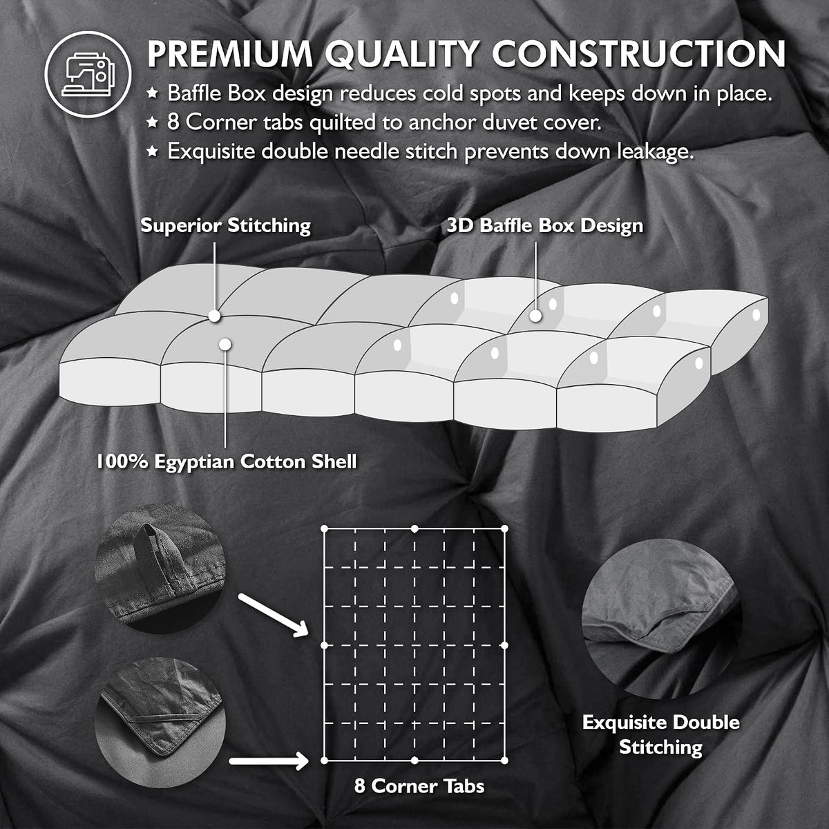 Luxurious Goose Down Feather Fiber Comforter King/California King Size Duvet Insert, Pinch Pleat Ruffled Twisted Flower, Premium Baffle Box, 100% Egyptian Cotton Cover, 75 oz. Fill Weight, Gray