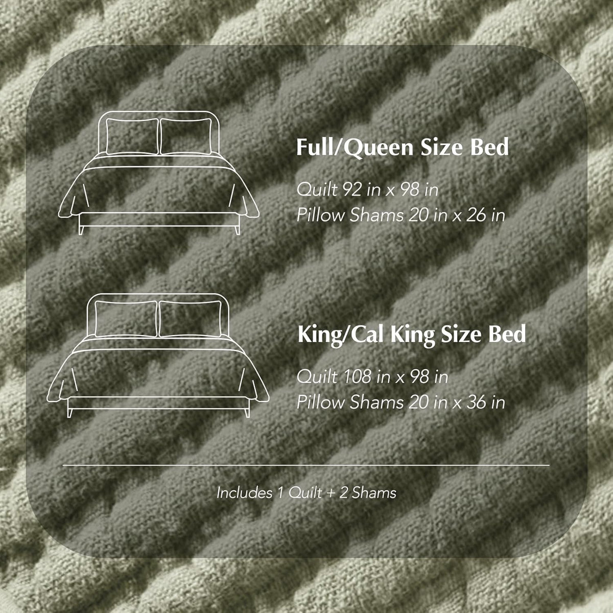 EVERGRACEHOME Cotton Coverlet Set King Size 3 Pieces, Lightweight Soft Ribbed Matelassé Bedspread Quilt Set, Cozy Oversized Quilted Bedding Set with 2 Pillow Shams for All Seasons, Light Sage Green