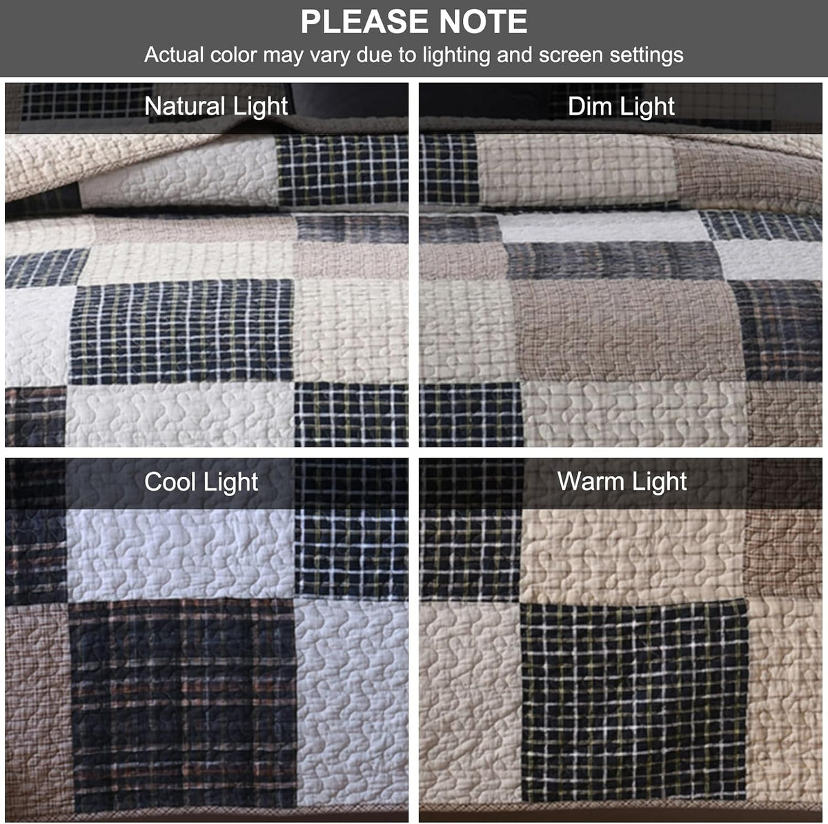 SahSahCasa Quilt Queen Size, Queen Quilt Set, 100% Cotton Queen Quilted Bedding Set Bedspread, Patchwork Farmhouse Quilts, Plaid Lightweight Rustic Comforter for Queen Bed, Beige, for All Season