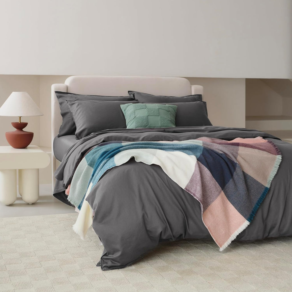 Double Stitch Cotton Tencel Duvet Cover - King Size Comforter Cover, Luxury & Soft Eucalyptus Lyocell Bedding Set for Hot Sleepers, Cooling, Smooth & Breathable, Button Closure, Ash Black, 106'x90'