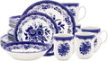 Tudor Royal 24-Piece Porcelain Round Dinnerware Set, Service for 6, Victoria Blue Design, Blue Floral, Plates Bowls Mugs Dishes, Glossy, Premium Quality Tableware, Unique Pattern