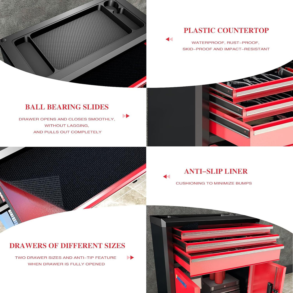 LARBANKE Rolling Tool Chest with 3 Drawers&2 Doors,Tool Chest with 360° Swivel Wheels and Lock&Keys,Tool Cabinet with Drawer Liners and Connecting Rods for Stacking with Other Drawer Chest