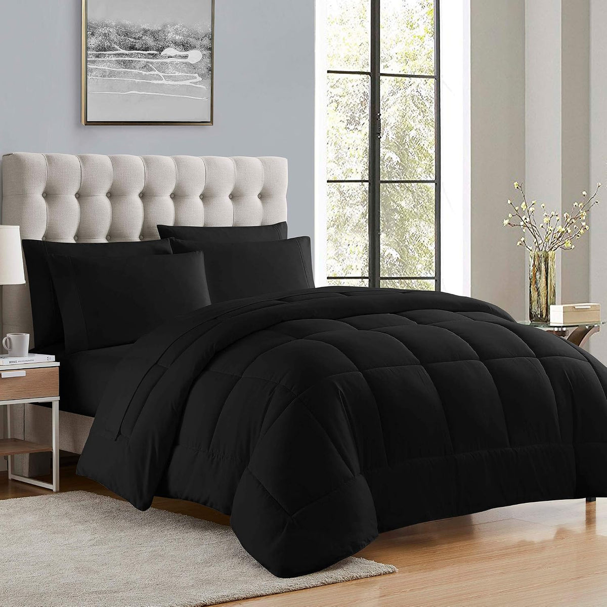 Sweet Home Collection Down Alternative Comforter All Season Warmth Luxurious Plush Loft Microfiber Fill Duvet Insert Bedding, King, Black (Pack of 8)