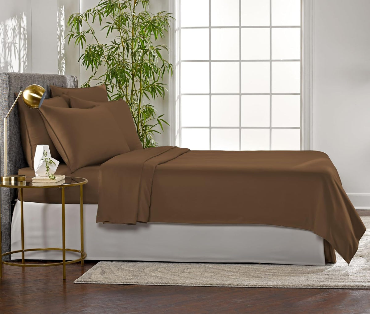 Pure Bamboo Queen Sheets, Genuine 100% Organic Viscose Derived from Bamboo Bed Sheet Set, Luxuriously Soft & Cooling, Double Stitching, 2 Year Quality Promise (Queen, Coconut Husk)