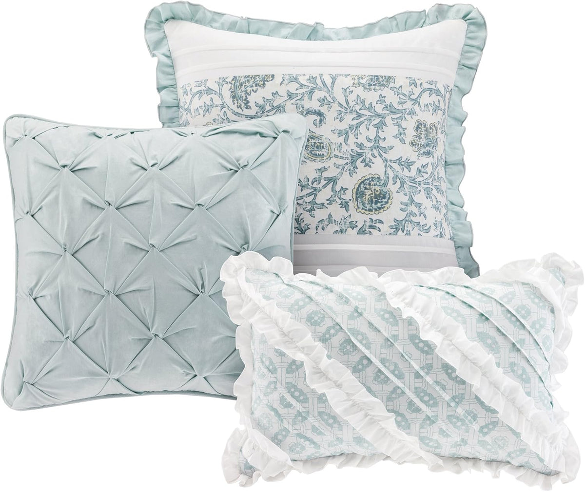 Madison Park Dawn 100% Cotton Duvet Set Floral Shabby Chic Design All Season Bedding, Matching Shams, Percale Light Weight Bed Comforter Covers, Cal King(104'x92'), Blue 9 Piece,Aqua