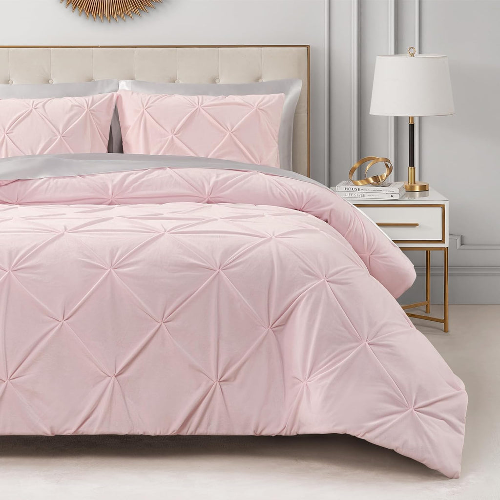 Juicy Couture Kiss Pleat Plush Micromink Light Pink King Comforter Set - Cozy 3 Piece Bedding Ensemble
