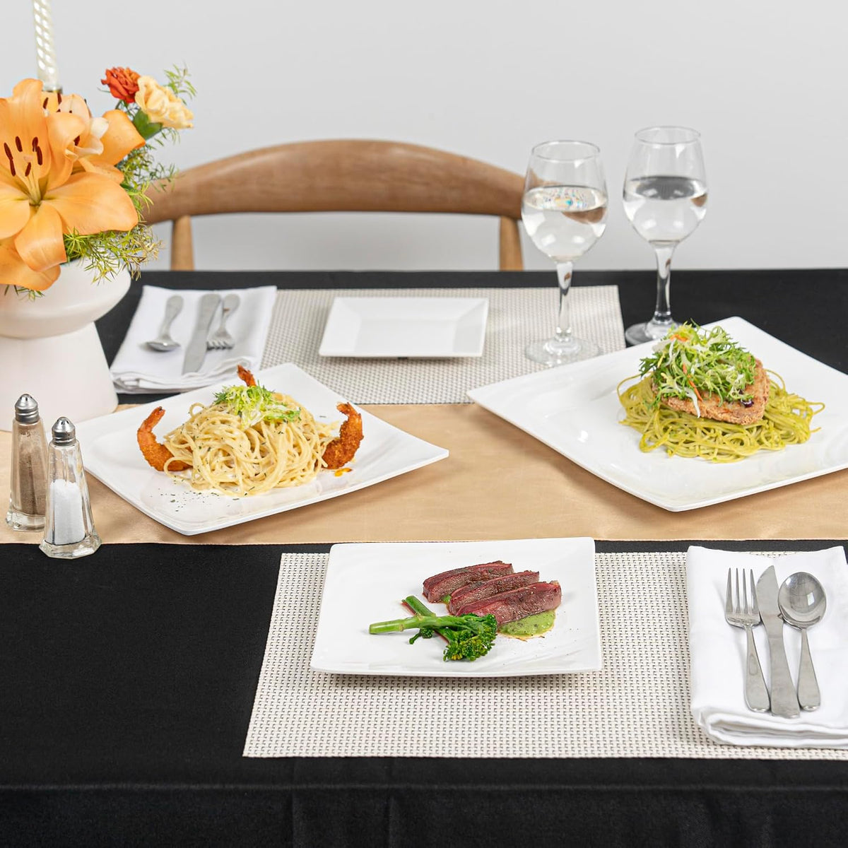 Restaurantware Voga 8 x 8 Inch Serving Plates 10 Square Pasta Plates - Premium Top-Rack DIshwashable White Melamine Serving Platters Serve Appetizers Or Desserts For All Occasions