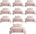 MOONLIGHT20015 10 Pack Twin Quilt Bedding Set (68' x 86') - Bulk Wholesale for Hotels, Guest Bedroom & Airbnbs - Lightweight Microfiber Reversible Floral Embossed Quilts Bedspreads (Baby Pink)