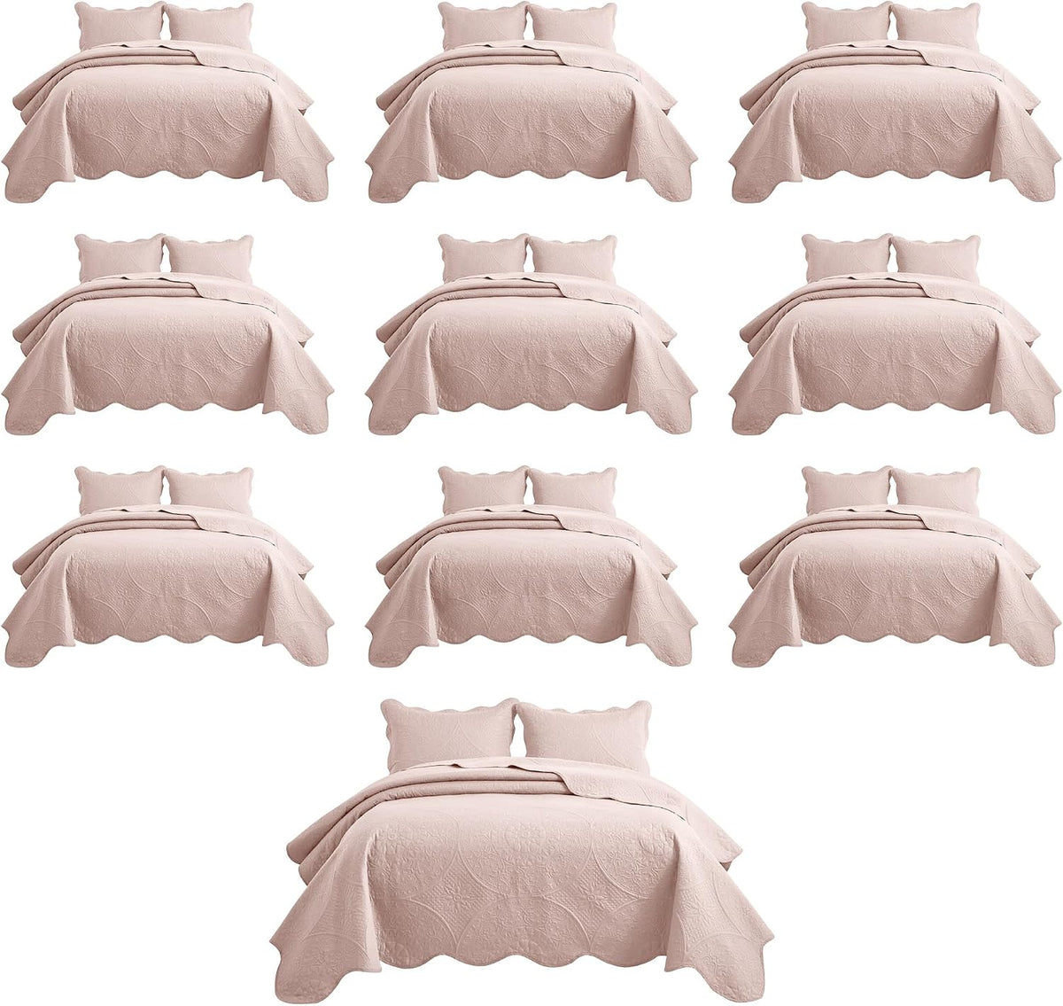 MOONLIGHT20015 10 Pack Twin Quilt Bedding Set (68' x 86') - Bulk Wholesale for Hotels, Guest Bedroom & Airbnbs - Lightweight Microfiber Reversible Floral Embossed Quilts Bedspreads (Baby Pink)